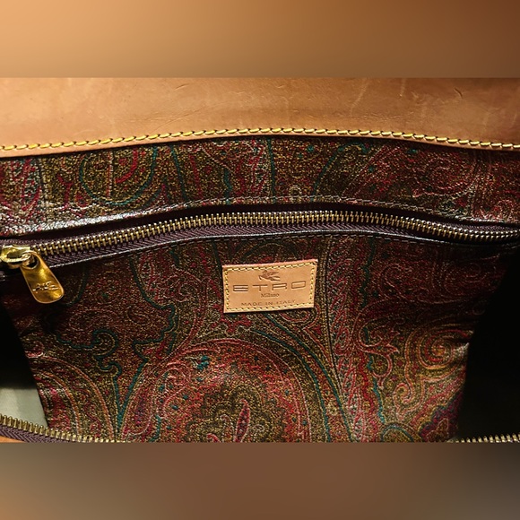 Etro Brown Paisley Arnica Duffel with Tan Leather Trim - Gorgeous! - Picture 14 of 15